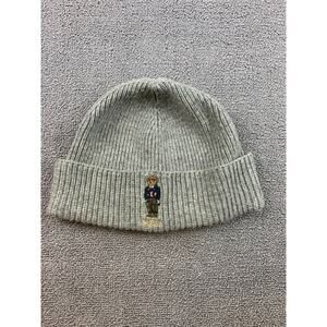 Polo Ralph Lauren Bear Embroidered Accessory Ribbed Gray Beanie Hat